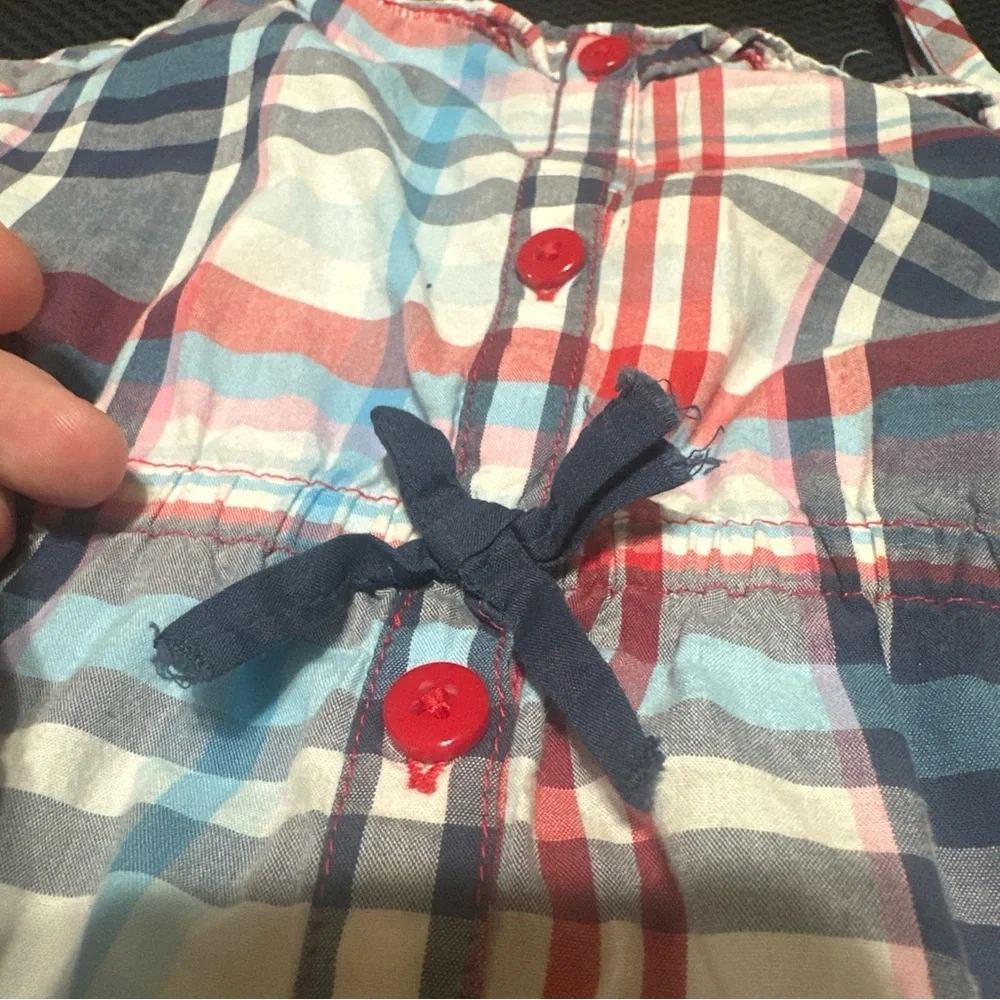 Oshkosh B'Gosh Girls 8 Summer Dress Classic Plaid Pockets Ruffles Bow School